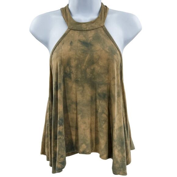 5 Two 3 Tie Dye Halter Tank Army Green Sleeveless - Picture 1 of 5